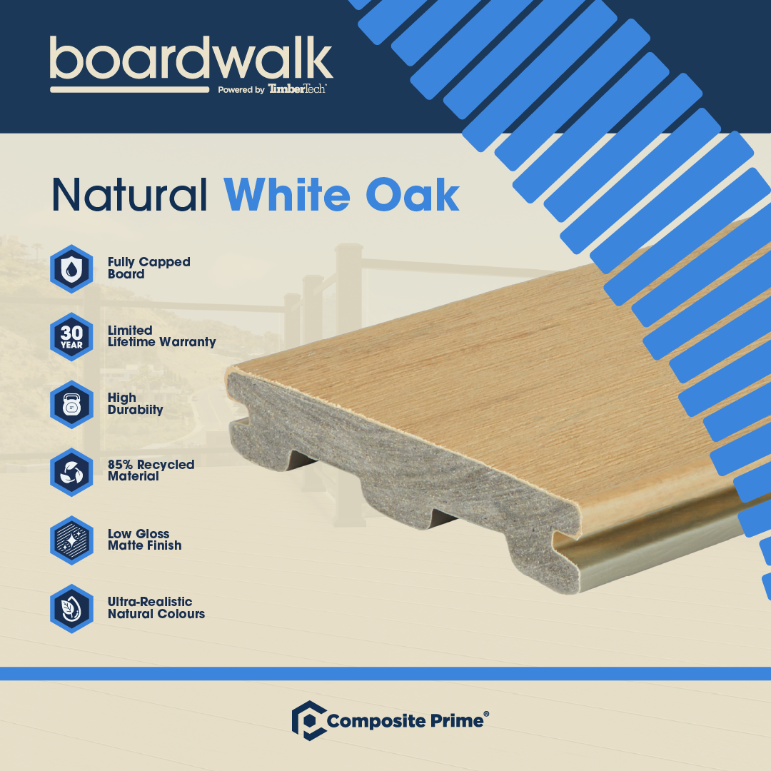 Boardwalk Deck Board - Grooved - 24 X 136 X 4880 (mm) - Natural White Oak