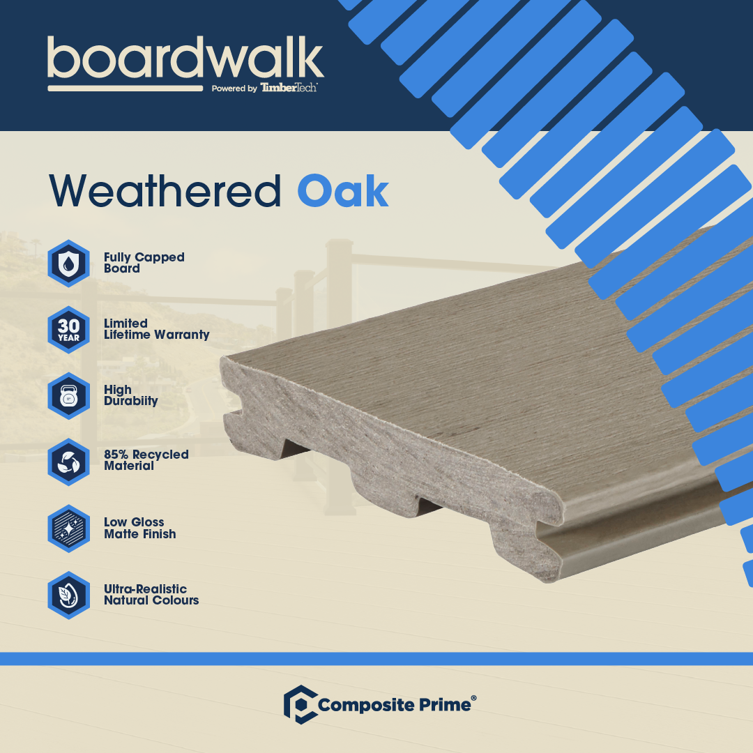 Boardwalk Deck Board - Grooved - 24 X 136 X 4880 (mm) - Weathered Oak